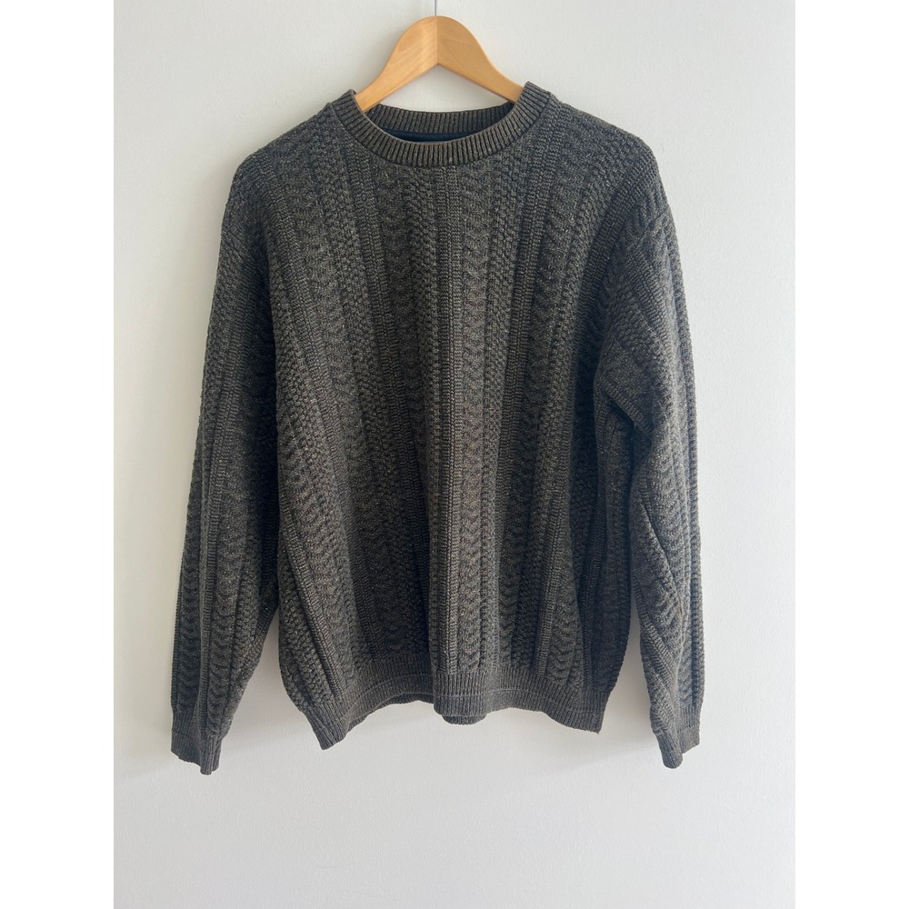 Oscar de la Renta L Green Cable Knit Crewneck Sweater 90s Dadcore Old Money - Picture 1 of 8